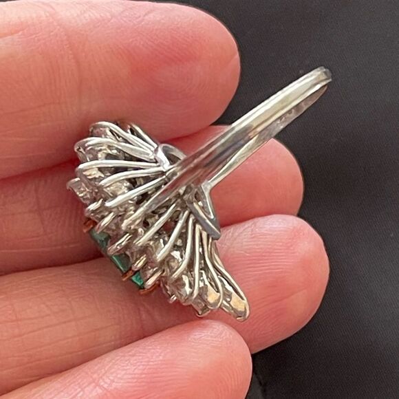 Genuine Colombian emerald and diamond platinum ring. Size 6. Vintage. - Picture 7 of 9